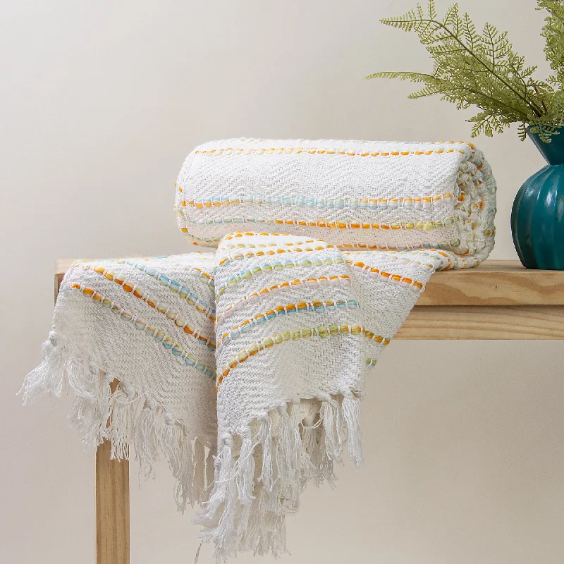 Modern Reversible Colorful Handmade Embordered Cotton Woven Throw Blanket