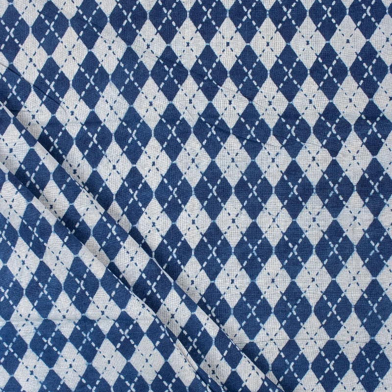 Indigo Blue Geometrical Handmade Block Printed Cotton Running Fabric