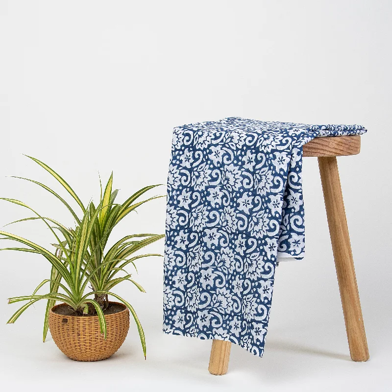 Eco Friendly Indian Hand Block Blue Floral Printed Cotton Fabric