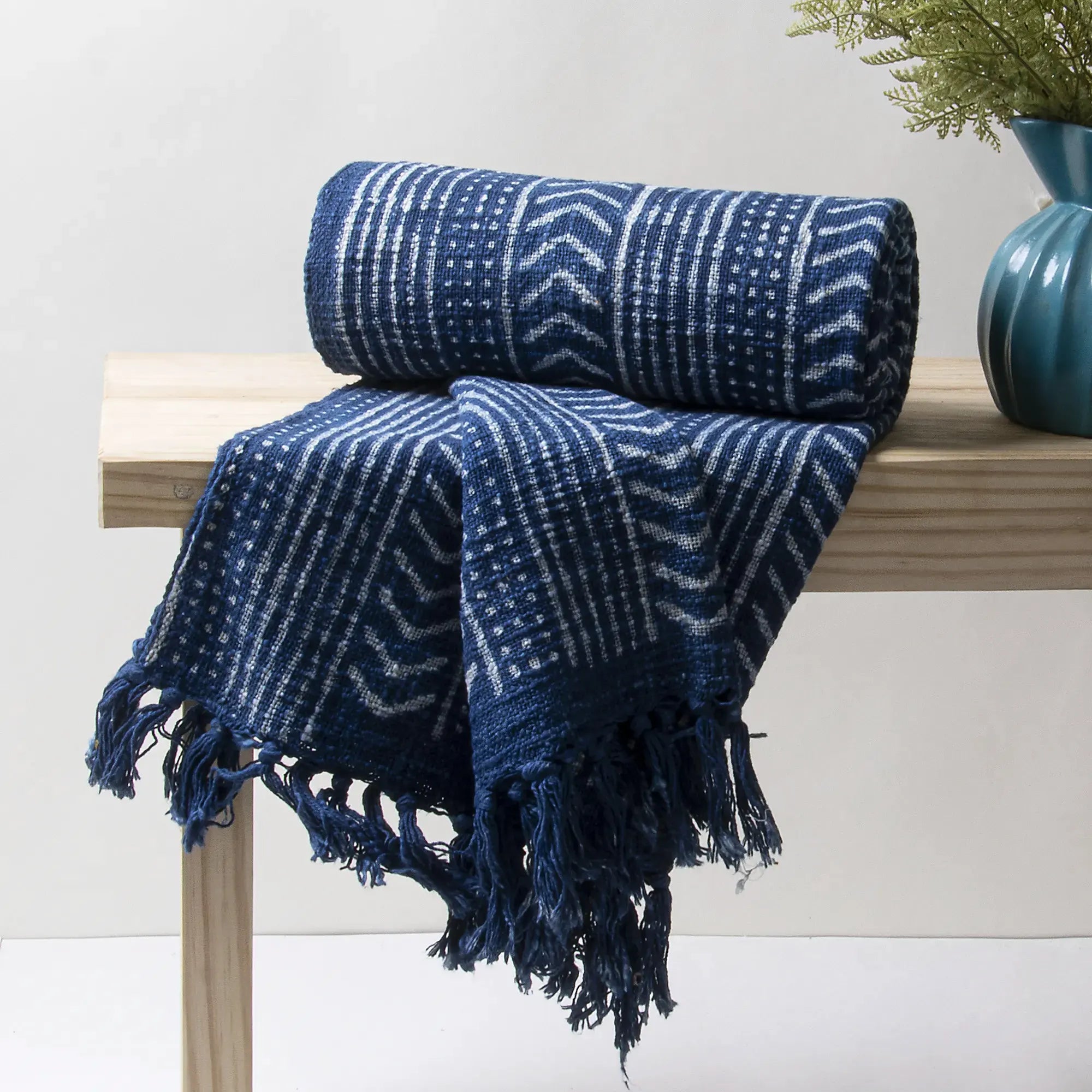 Blue Hand Block Printed Pure Cotton Throw Blankets for Couch