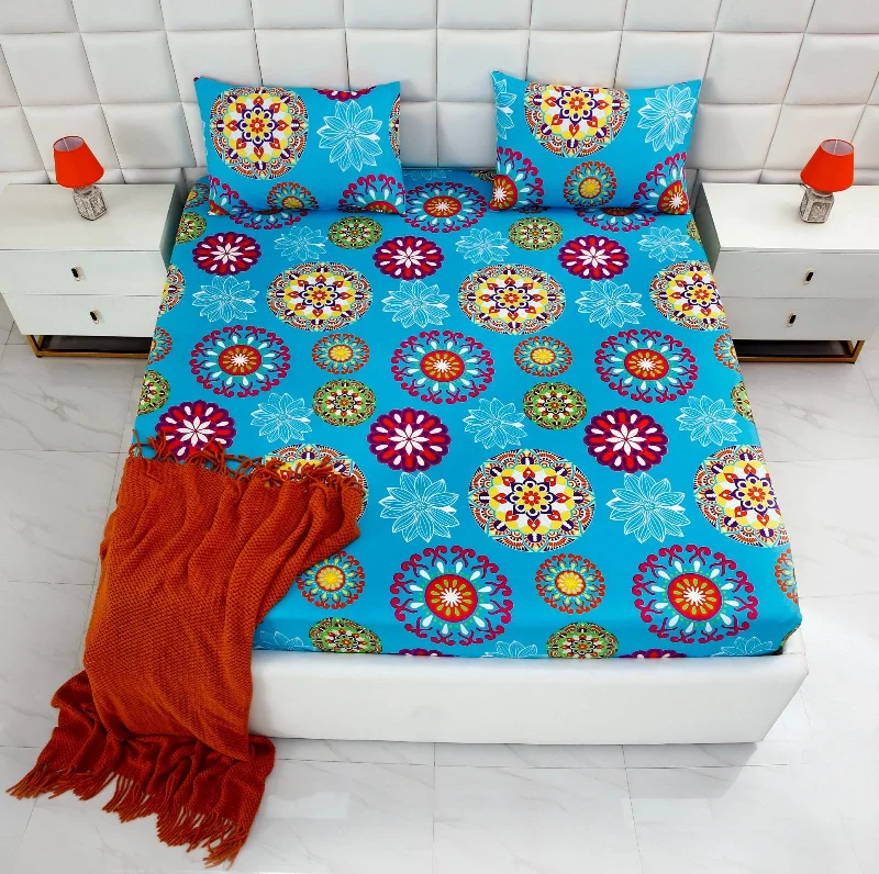 Fitted Bed Sheet-Turquoise Flower