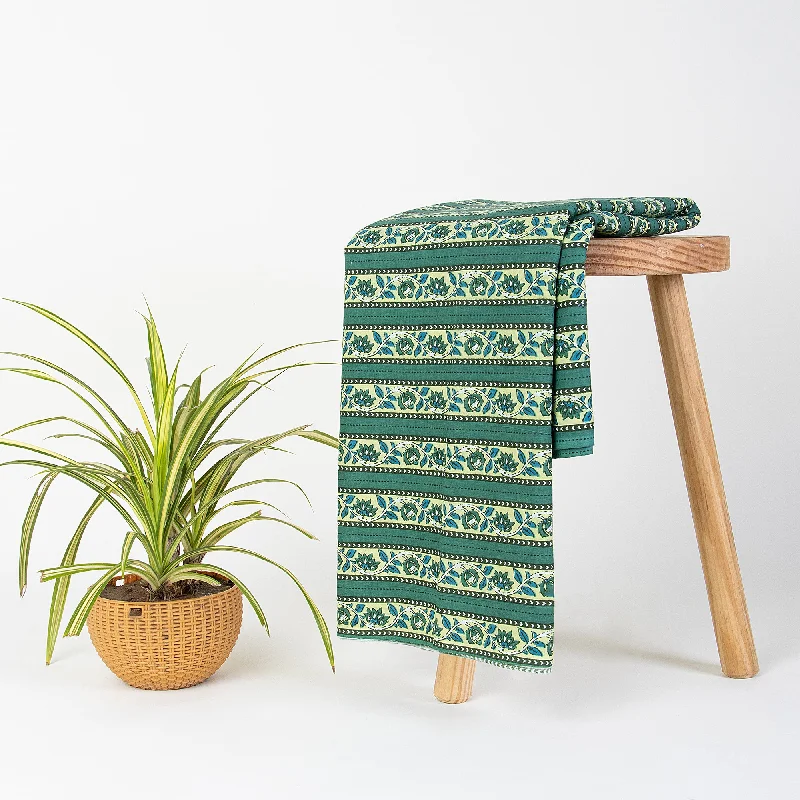 Green Pasapali Hand Block Printed Cotton Fabric for women's Dress