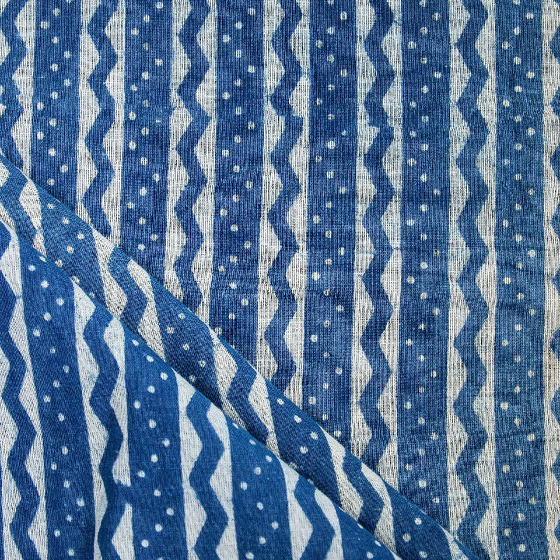 Premium Indigo Blue Striped Handcrafted Cotton Fabric By Yard