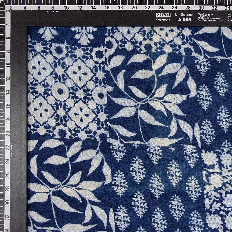 Patchwork Indigo Blue Hand Printed Floral Dress Material Cotton Fabric