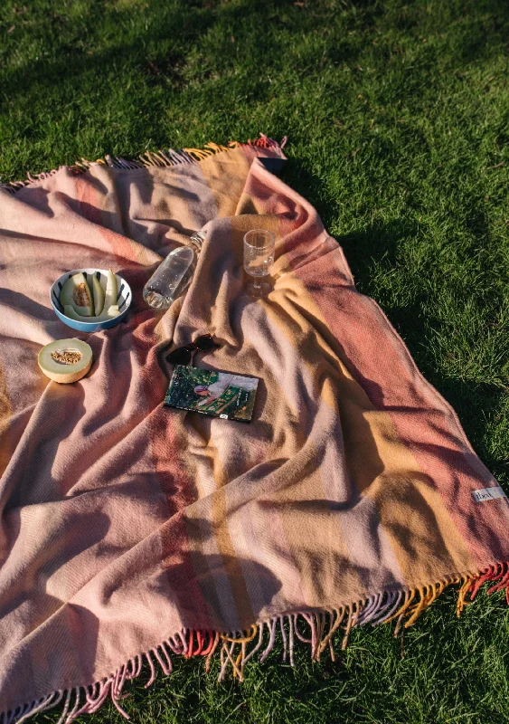 Recycled Wool Picnic Blanket in Coral Stripe