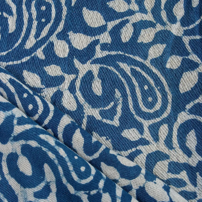 Indigo Blue Hand Block Paisley Pattern Cotton Women's Clothing Fabric