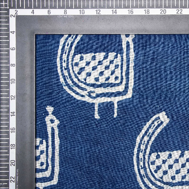 Animal Print Natural Handcrafted  Indigo Blue Cotton Textile  Fabric