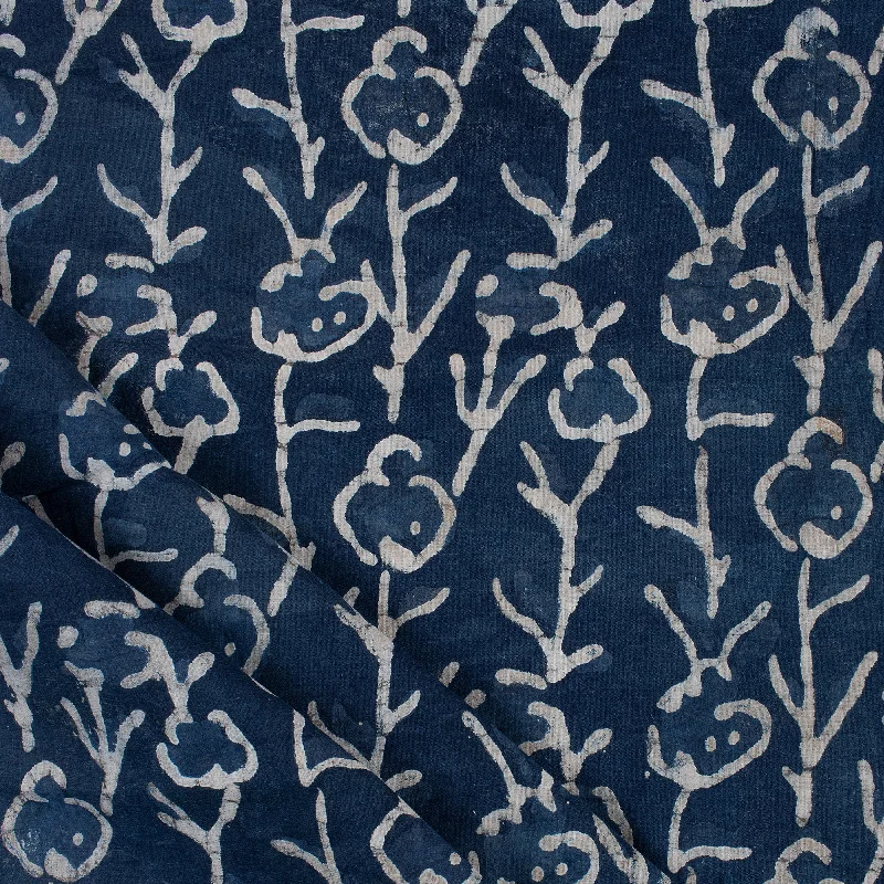 Dabu Indigo Blue Floral Handmade Mud Resist Cotton Fabric