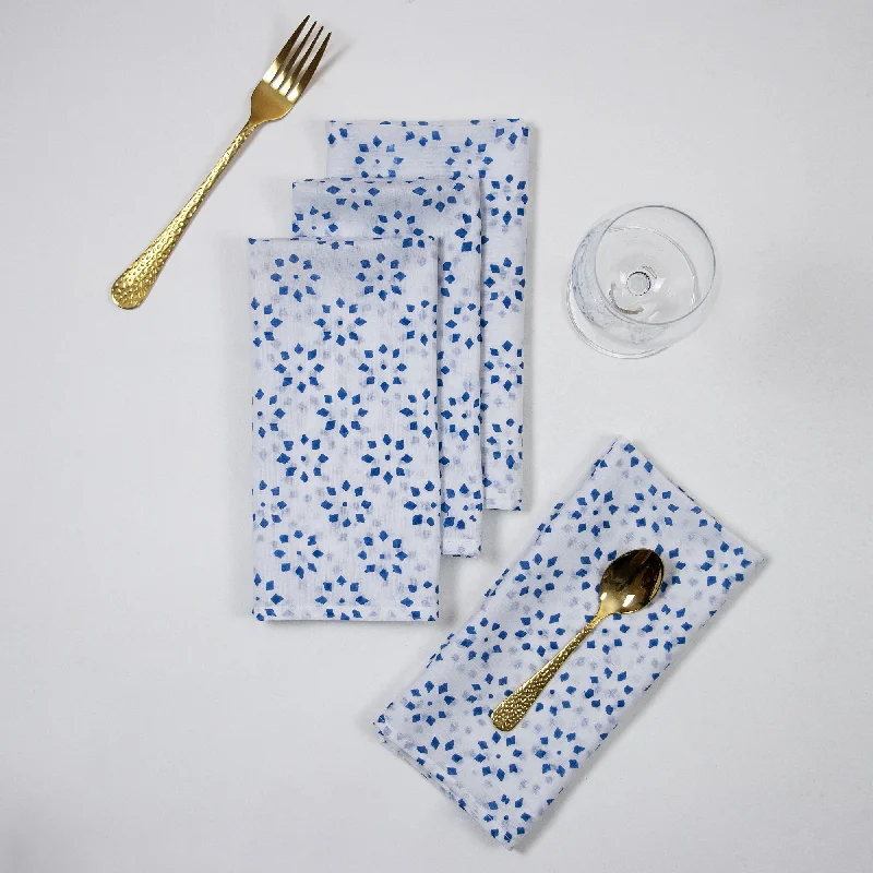 Stylish Hand Block Printed Blue Buti Cocktail Party Pure Cotton Napkins