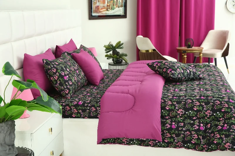 5 PCs Single Comforter Set-Crocus(With Plum Reverse)