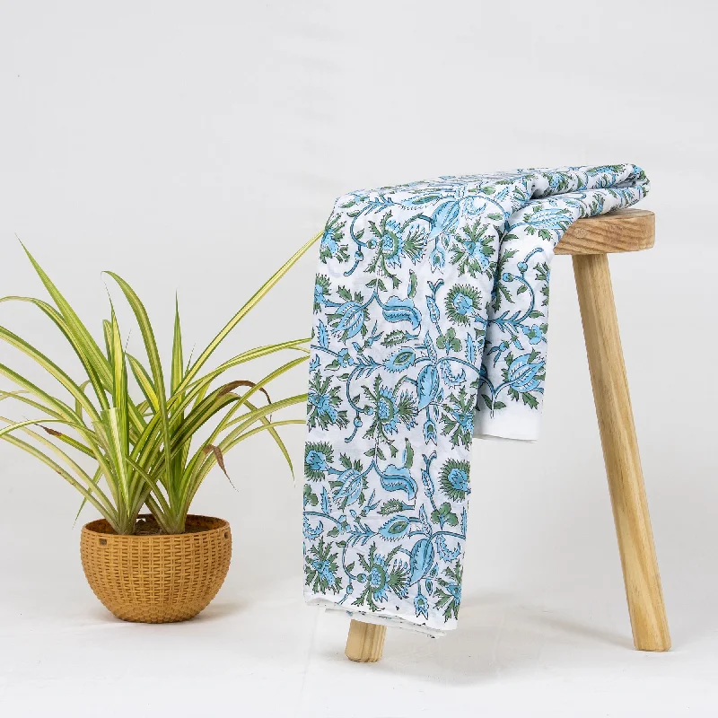 Sustainable Pure Cotton Blue Floral Hand Block Printed Soft Fabric Cloth