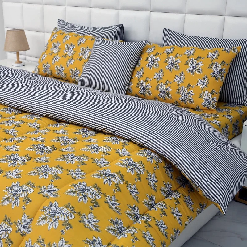 5 PCs Single Comforter Set-Mustard Garden