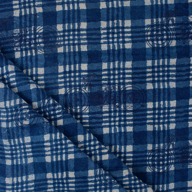 Indigo Blue Striped Printed Hand Printed Cotton Running Fabric