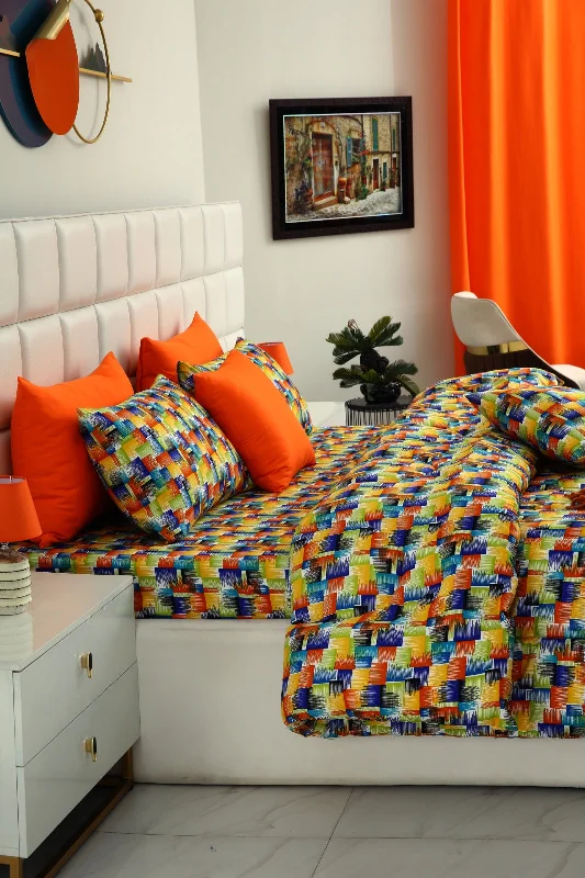 5 PCs Single Comforter Set-Coral Rush