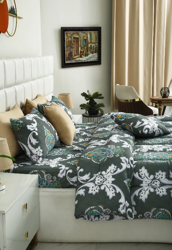 5 PCs Single Comforter Set-Medallion Gold