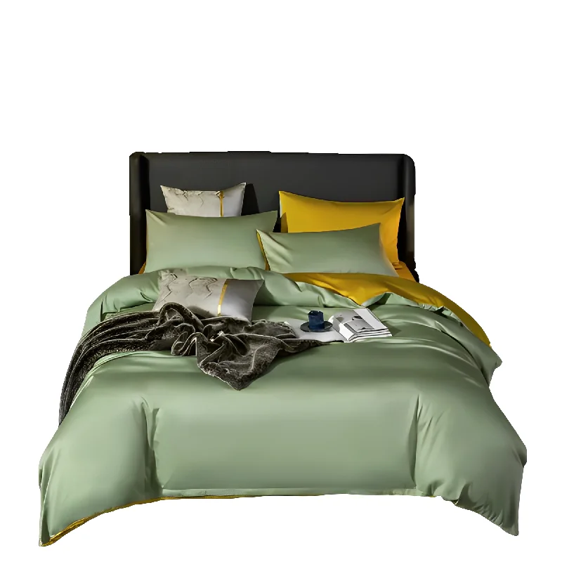 Anyhouz Duvet Comforter Set Double Green/ Yellow Egyptian Cotton Thick Blanket Bedspread 4 Pcs Bed Set