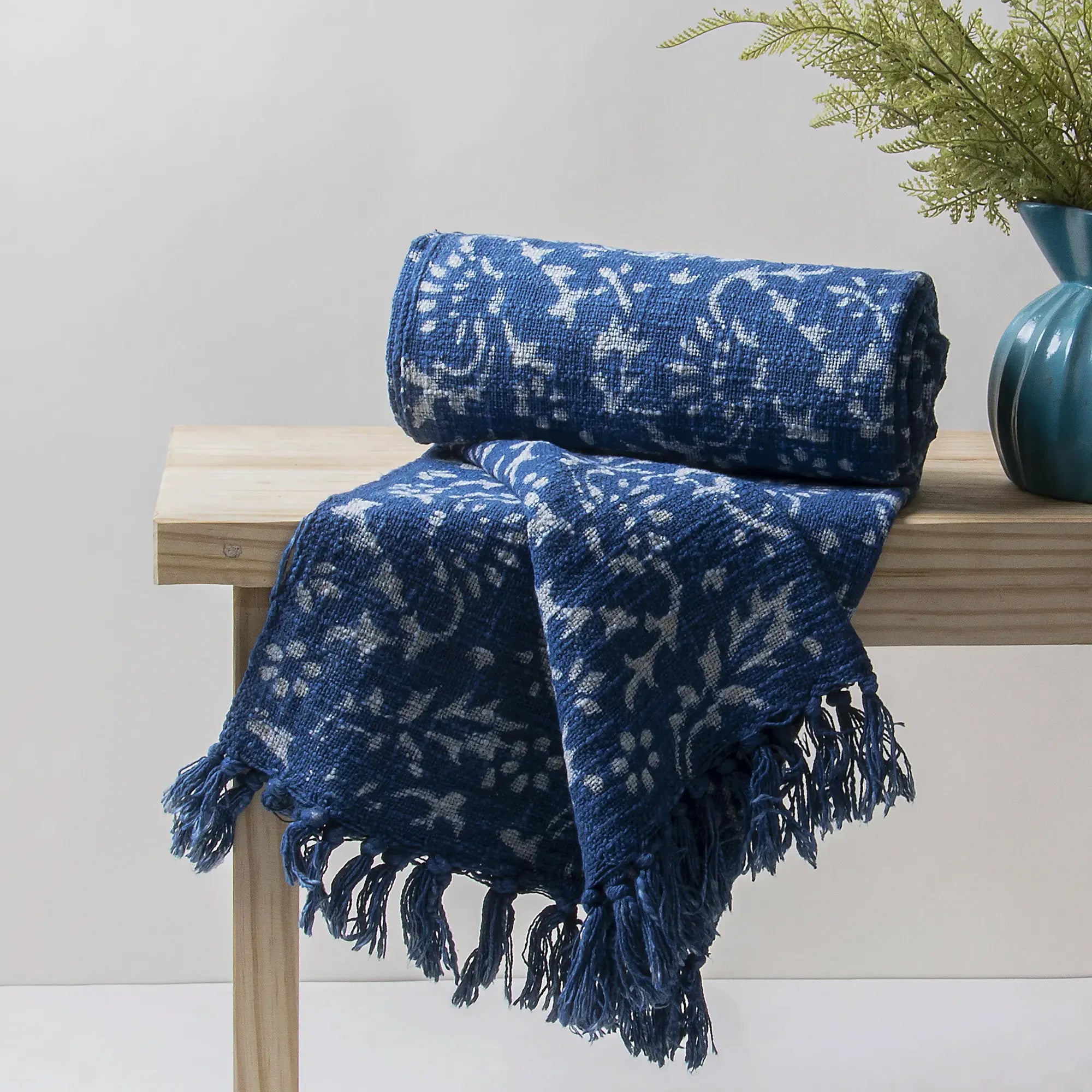 Blue Floral Indian Handmade Block Printed Pure Cotton Cozy Throw Blankets