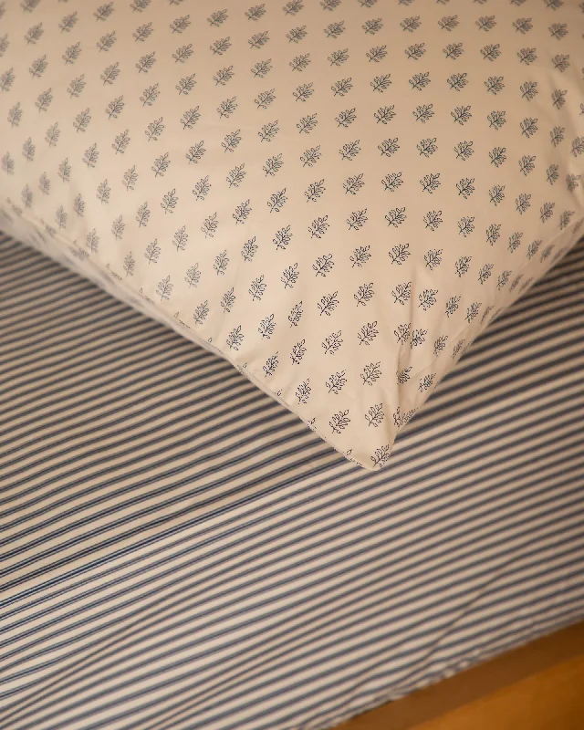 Foxford Navy Ticking Fitted Sheet Single